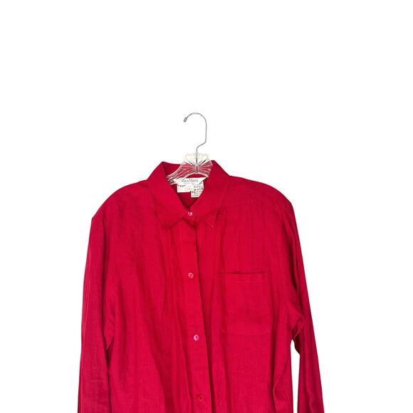 Max Mara Puro Lina Red Lagenlook Coastal Grandma Linen Button Up Blouse Size 14 - Picture 8 of 12